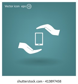Two hands protecting or giving a smart phone