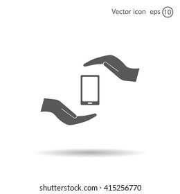Two hands protecting or giving a smart phone