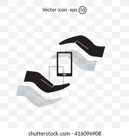 Two hands protecting or giving a smart phone