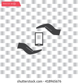 Two hands protecting or giving a smart phone