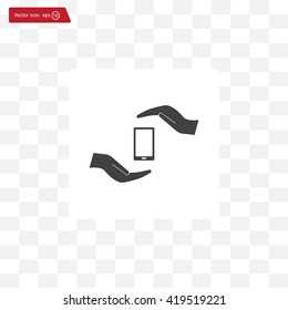 Two hands protecting or giving a smart phone