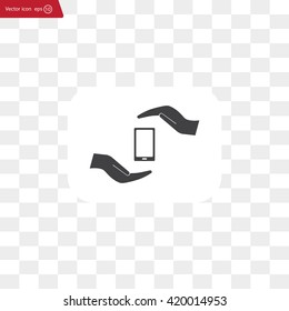 Two hands protecting or giving a smart phone