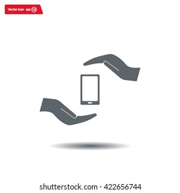 Two hands protecting or giving a smart phone