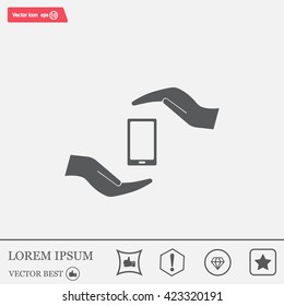 Two hands protecting or giving a smart phone