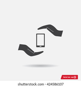 Two hands protecting or giving a smart phone