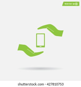 Two hands protecting or giving a smart phone