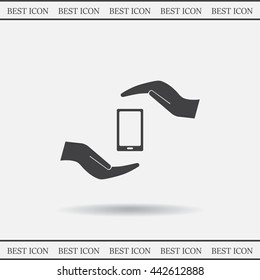 Two hands protecting or giving a smart phone