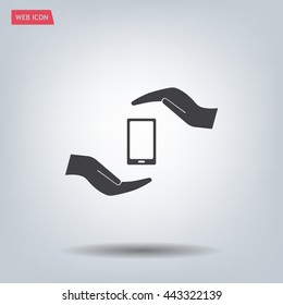 Two hands protecting or giving a smart phone