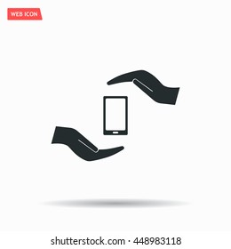 Two hands protecting or giving a smart phone