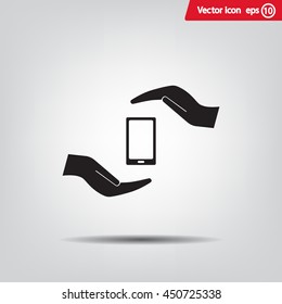 Two hands protecting or giving a smart phone