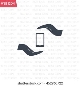 Two hands protecting or giving a smart phone