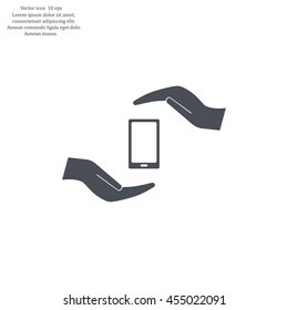 Two hands protecting or giving a smart phone