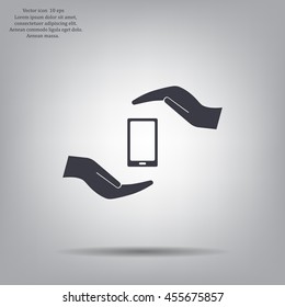 Two hands protecting or giving a smart phone