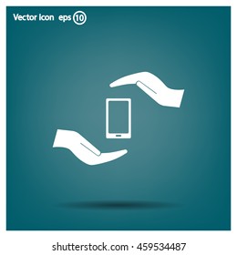 Two hands protecting or giving a smart phone