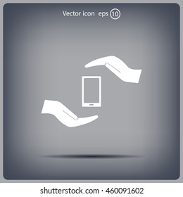 Two hands protecting or giving a smart phone