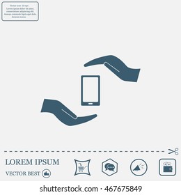 Two hands protecting or giving a smart phone
