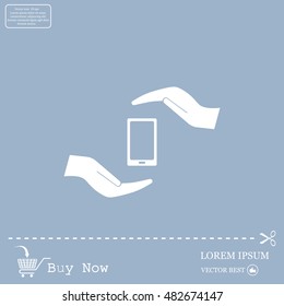Two hands protecting or giving a smart phone