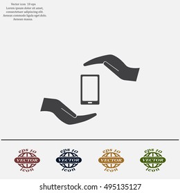Two hands protecting or giving a smart phone