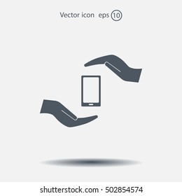 Two hands protecting or giving a smart phone
