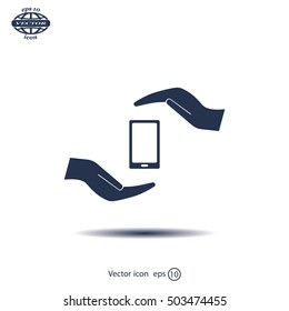 Two hands protecting or giving a smart phone