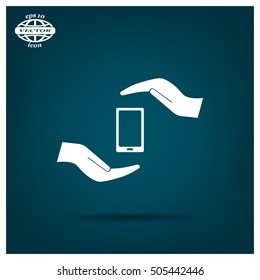 Two hands protecting or giving a smart phone