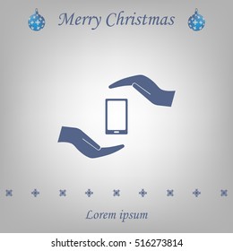 Two hands protecting or giving a smart phone