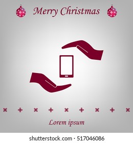 Two hands protecting or giving a smart phone