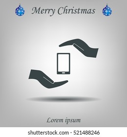 Two hands protecting or giving a smart phone