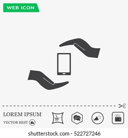 Two hands protecting or giving a smart phone