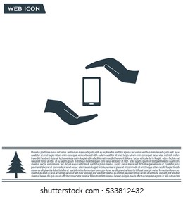 Two hands protecting or giving a smart phone