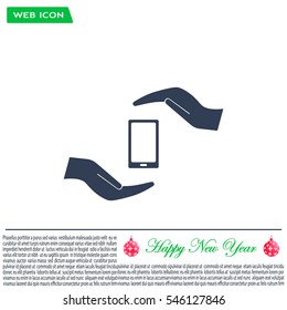 Two hands protecting or giving a smart phone