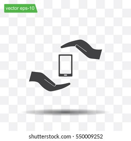 Two hands protecting or giving a smart phone