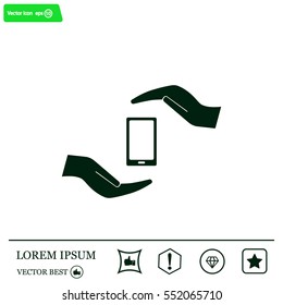 Two hands protecting or giving a smart phone