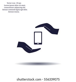 Two hands protecting or giving a smart phone