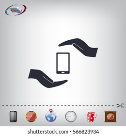 Two hands protecting or giving a smart phone