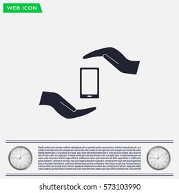 Two hands protecting or giving a smart phone