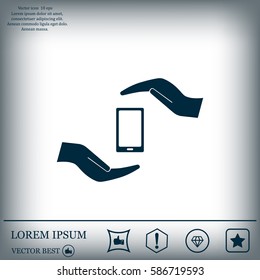 Two hands protecting or giving a smart phone