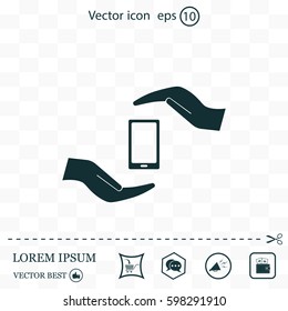 Two hands protecting or giving a smart phone