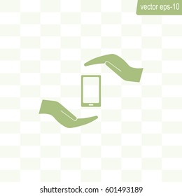 Two hands protecting or giving a smart phone