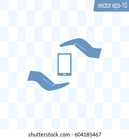 Two hands protecting or giving a smart phone