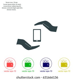 Two hands protecting or giving a smart phone