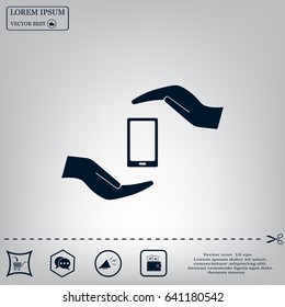 Two hands protecting or giving a smart phone