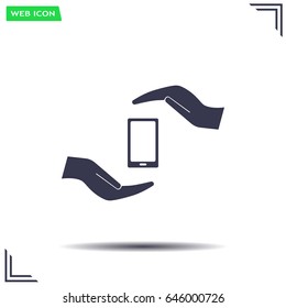 Two hands protecting or giving a smart phone