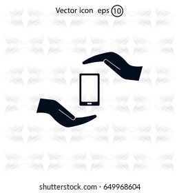 Two hands protecting or giving a smart phone
