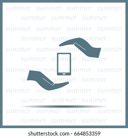 Two hands protecting or giving a smart phone