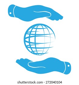 two hands protecting the globe icon