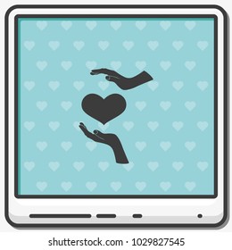 Two hands protecting a heart flat vector icon.
