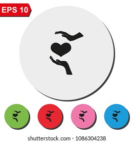 Two hands protecting a heart flat round colorful vector icon.