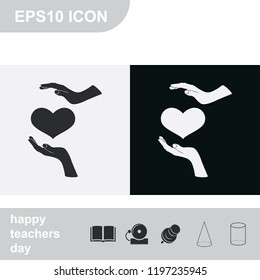 Two hands protecting a heart flat black and white vector icon.