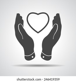 two hands protecting heart icon, vector illustration
